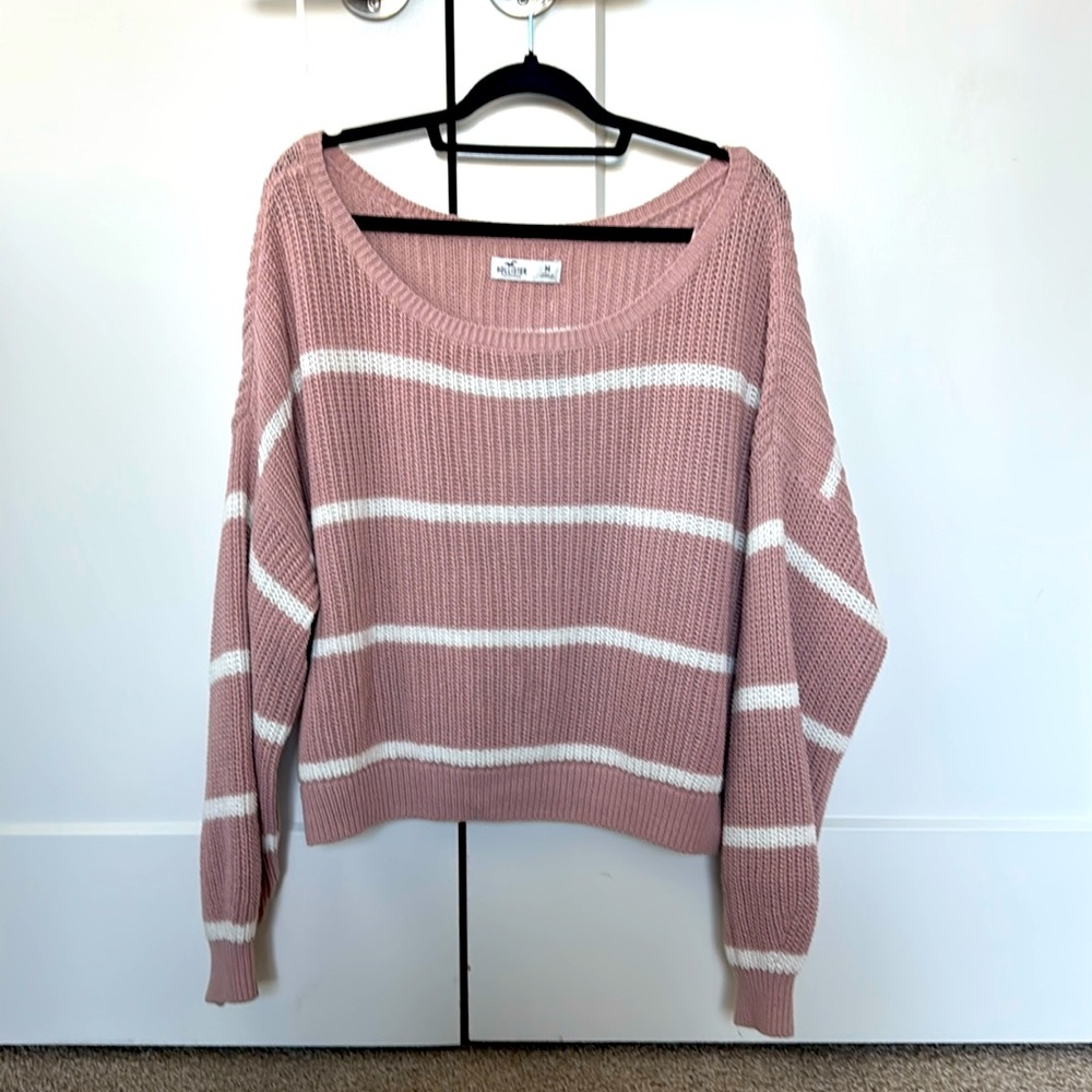 Hollister Mauve (Dusty Pink) Striped Cropped Sweater - Size Medium